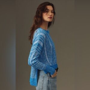 Anthropologie Pilcro Blue Knit Sweater Textured High Low Semi Cropped Size XXS